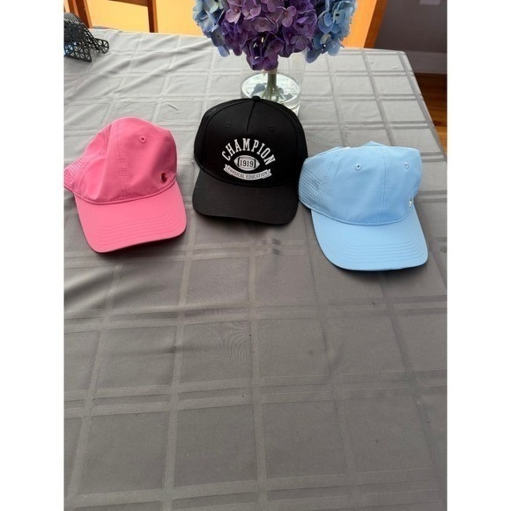 Lot 3 Champion Unisex Baseball Caps & Trucker Hat Pink, Black, Light Blue NWT
